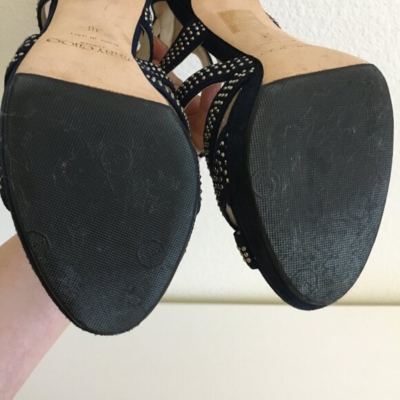 Jimmy Choo Womens 36-6US Karla Suede Mini Studs Navy/Silver Dust Bag Box 4"Heels - Picture 15 of 16